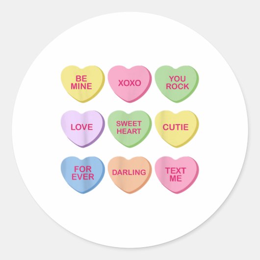 Snoep Sweet Conversation Hearts Valentijnsdag Wom Ronde Sticker (Voorkant)
