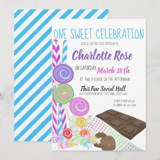 Snoep Sweet eerste verjaardagsfeestje Kaart (Voorkant / Achterkant)