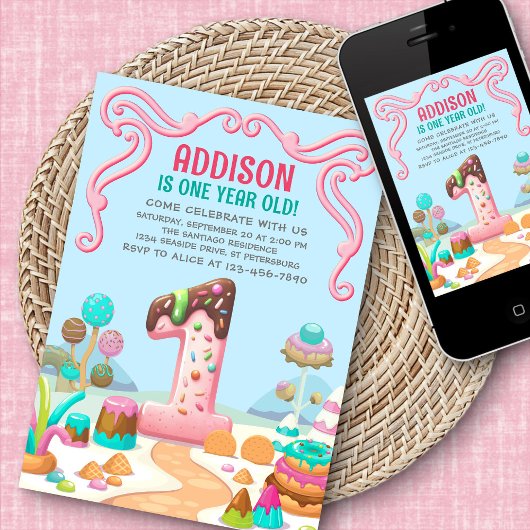 Snoep Sweet Girl's Candyland 1e Verjaardag Kaart
