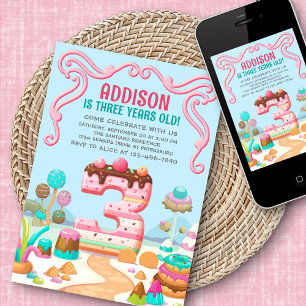 Snoep Sweet Girl's Candyland 3e Verjaardag Kaart