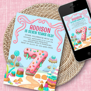 Snoep Sweet Girl's Candyland 7e Verjaardag Kaart