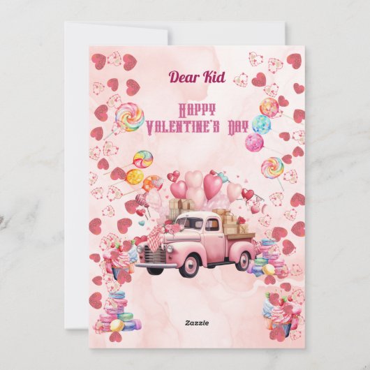 Snoep Sweets Ballons Truck Kinder Roze Valentijns Feestdagenkaart (Achterkant)