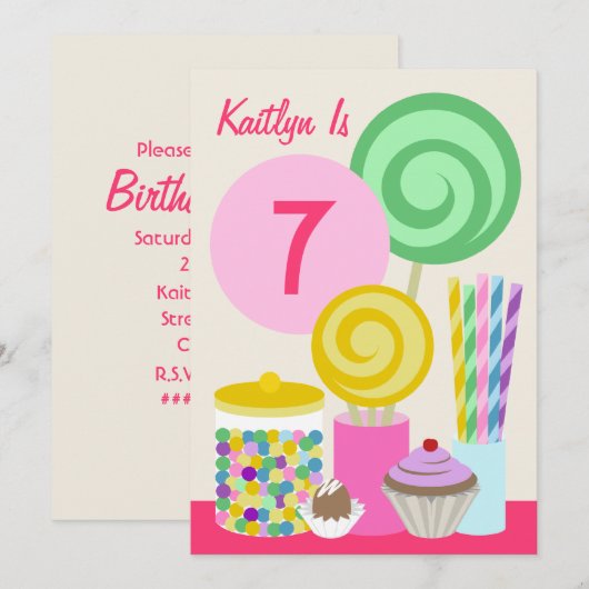 Snoep & Sweets Birthday Party Invitation Kaart (Voorkant / Achterkant)