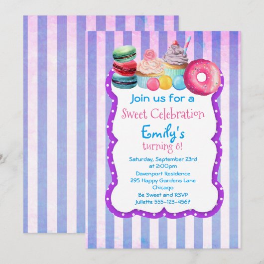 Snoep taart en gebak Sweet verjaardagsfeestje uitn Kaart (Voorkant / Achterkant)