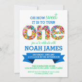 Snoep thema 1e verjaardag Sprinkles BLUE Kaart (Voorkant)