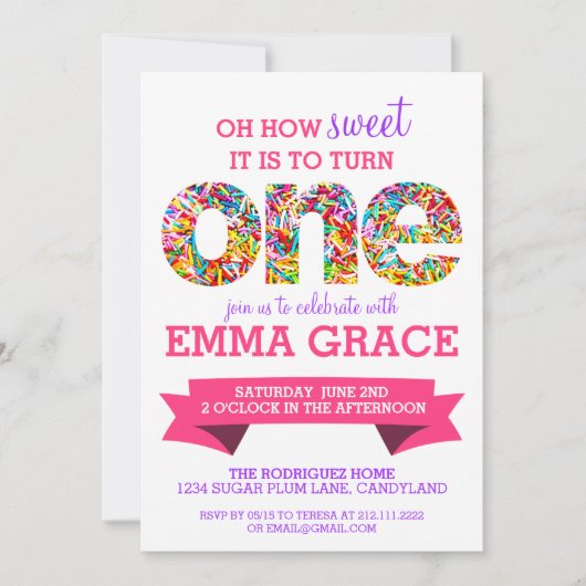 Snoep thema 1e verjaardag Sprinkles nodigt uit Kaart (Voorkant)