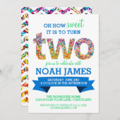 Snoep thema 2e verjaardag Sprinkles BLUE Kaart (Voorkant / Achterkant)