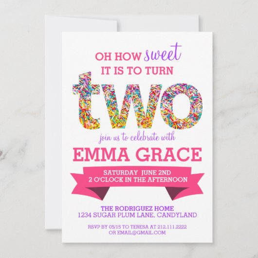 Snoep thema 2e verjaardag Sprinkles nodigt uit Kaart (Voorkant)