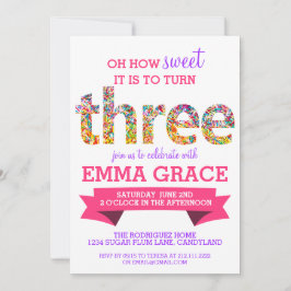 Snoep thema 3e verjaardag springen kaart