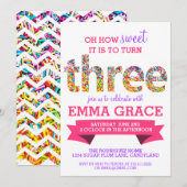 Snoep thema 3e verjaardag springen kaart (Voorkant / Achterkant)