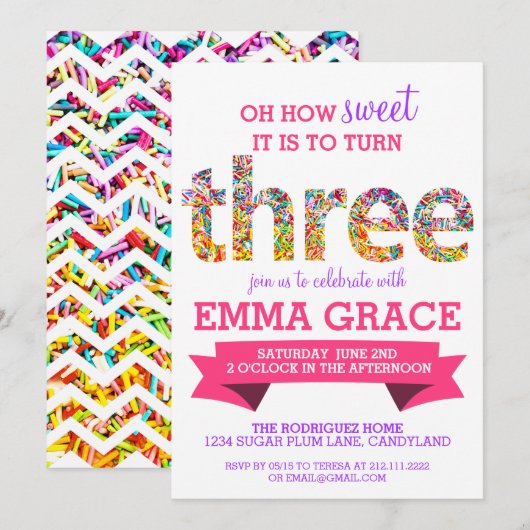 Snoep thema 3e verjaardag springen kaart (Voorkant / Achterkant)