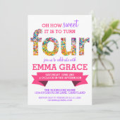 Snoep Thema 4e Verjaardag Party Sprinkles Uitnodig Kaart (Staand voorkant)