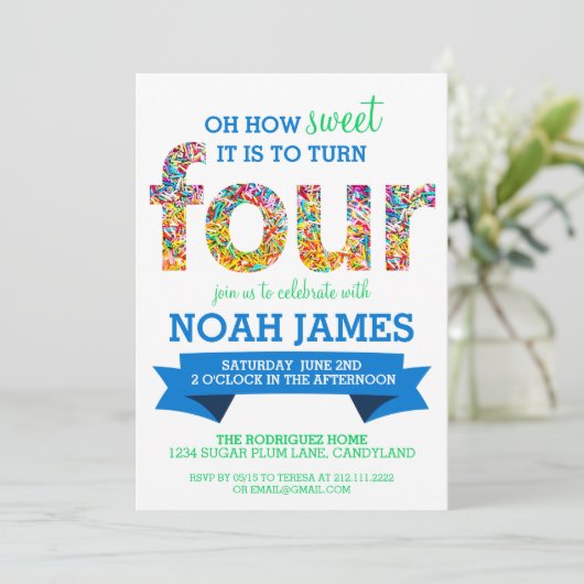 Snoep thema 4e verjaardag sprinkhaan BLUE Kaart (Staand voorkant)