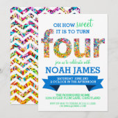 Snoep thema 4e verjaardag sprinkhaan BLUE Kaart (Voorkant / Achterkant)