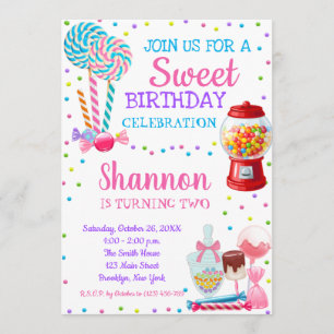 Snoep Thema Candyland Birthday Party Invitation Kaart