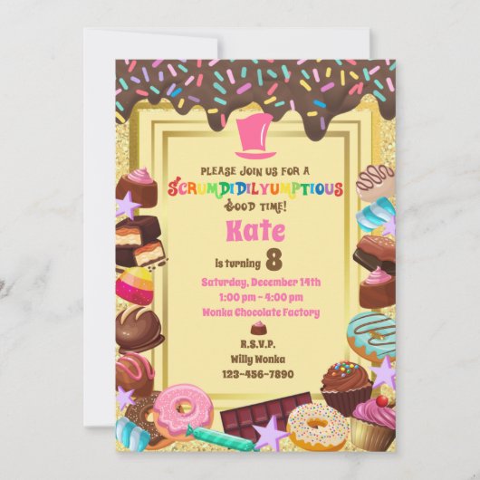 Snoep thema, chocolade, eten, donuts, regenboog kaart (Voorkant)