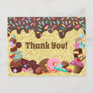Snoep thema, chocolade, roze blauwe spikkels briefkaart