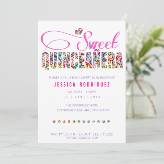 Snoep Thema Quinceañera Verjaardagsuitnodiging Kaart (Staand voorkant)