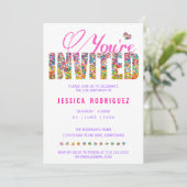 Snoep Thema Sprinkles Birthday Party Uitnodiging (Staand voorkant)