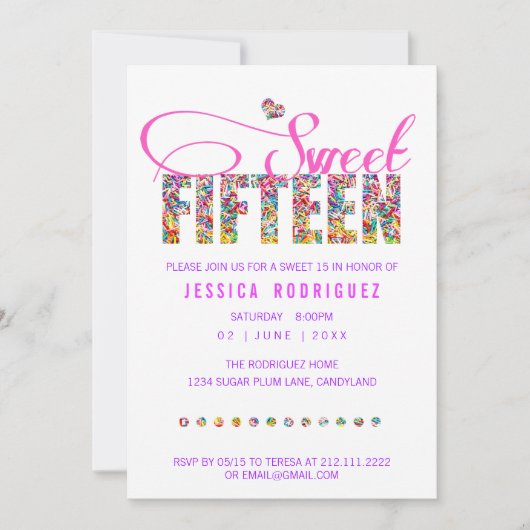 Snoep thema SWEET 15 uitnodiging (Voorkant)
