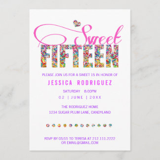 Snoep thema SWEET 15 uitnodiging