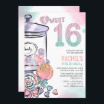 Snoep Thema Sweet 16 Verjaardagsuitnodiging Kaart<br><div class="desc">Snoep Thema Candyland Candy Jar Gumball Sweet 16 Waterverf Glitter Invitation // MATCHING RSVP IN SHOP //</div>