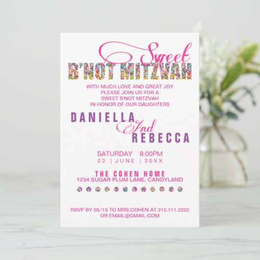Snoep Thema Sweet B'NOT MITZVAH Joint Party Kaart (Staand voorkant)
