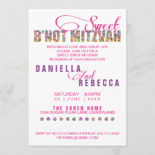 Snoep Thema Sweet B'NOT MITZVAH Joint Party Kaart
