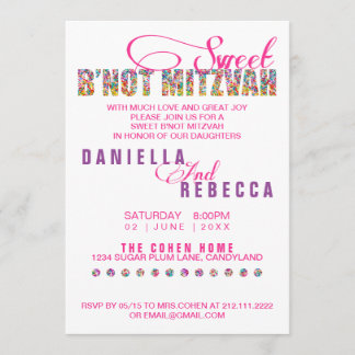 Snoep Thema Sweet B'NOT MITZVAH Joint Party Kaart