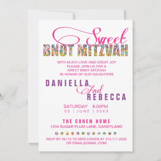 Snoep Thema Sweet BNOT MITZVAH Joint Party Kaart (Voorkant)