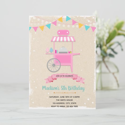 Snoep themauitnodiging voor karretje kaart (Staand voorkant)