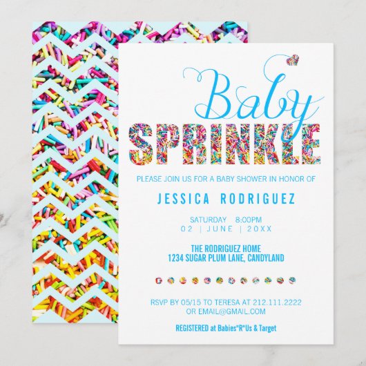 Snoep Theme Baby SPRINKLE Shower Boy Kaart (Voorkant / Achterkant)