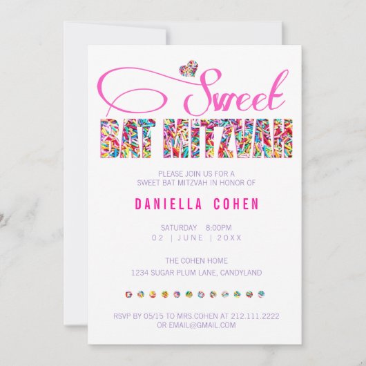 Snoep Theme BAT MITZVAH Birthday Uitnodiging (Voorkant)