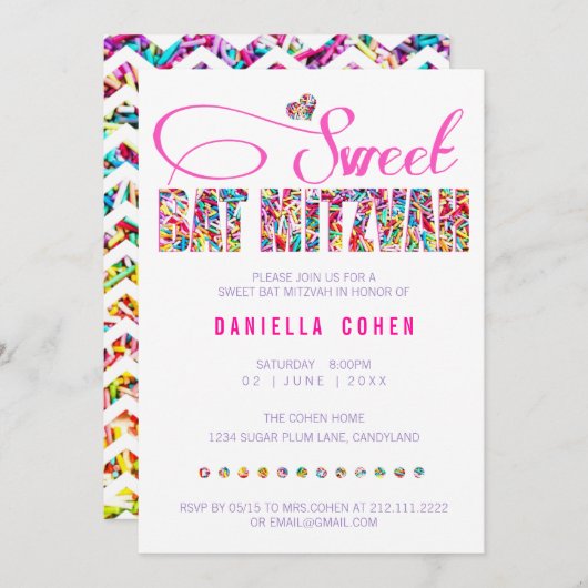 Snoep Theme BAT MITZVAH Birthday Uitnodiging (Voorkant / Achterkant)