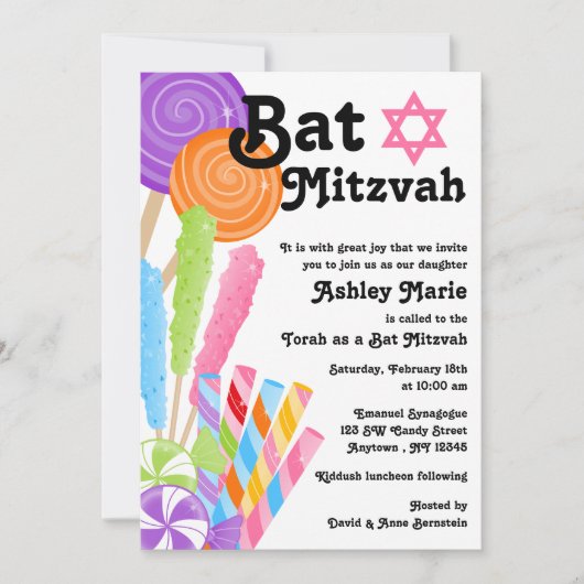 Snoep Theme Bat Mitzvah Kaart (Voorkant)