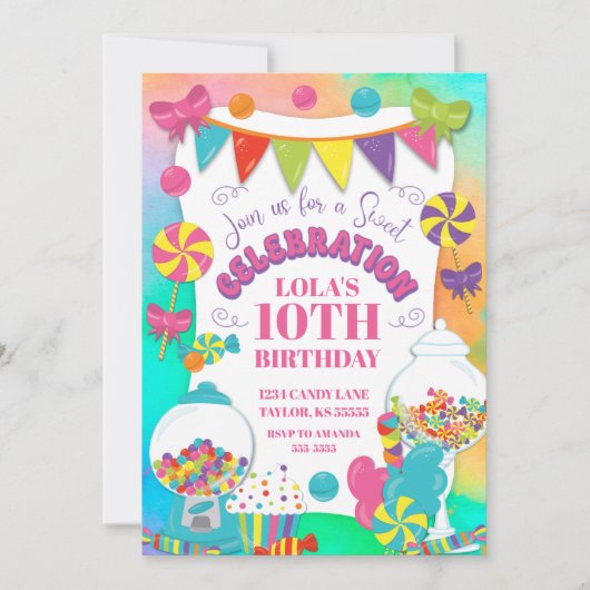 Snoep Theme Meisje's Kleurrijke Regenboog Verjaard Kaart (Voorkant)