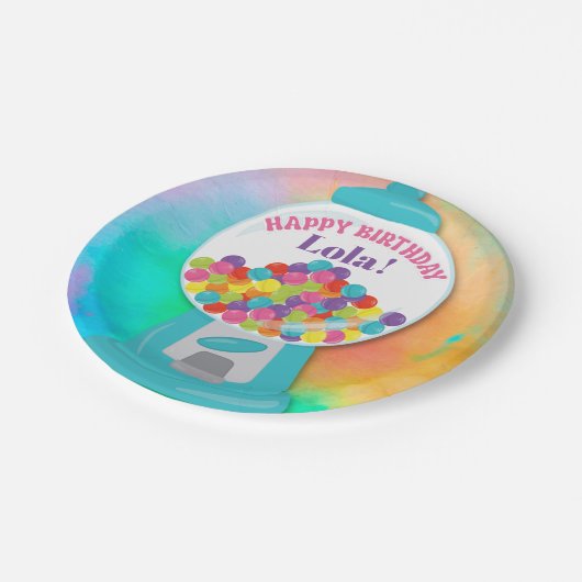 Snoep Theme Meisje's Kleurrijke Regenboog Verjaard Papieren Bordje (Gekanteld)