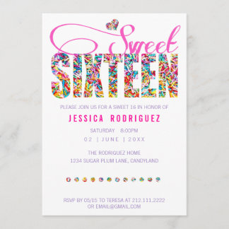 Snoep Theme Sweet Sixteen Birthday Uitnodiging