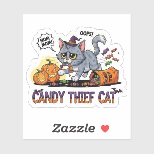 Snoep Thief Cat – Grappige Halloween Vinyl Sticker (Vel)