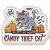 Snoep Thief Cat – Grappige Halloween Vinyl Sticker (Voorkant)