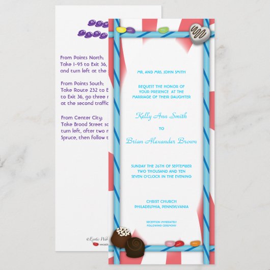 Snoep "Ticket" Uitnodiging/Menu Kaart (Voorkant / Achterkant)