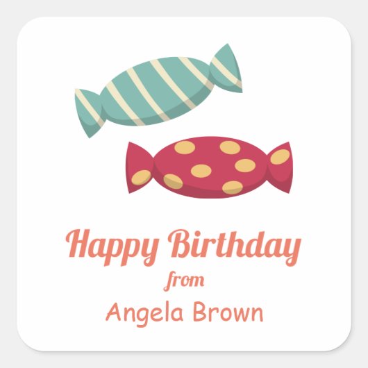 Snoep/Toffee Birthday Goodies Vierkante Sticker (Voorkant)