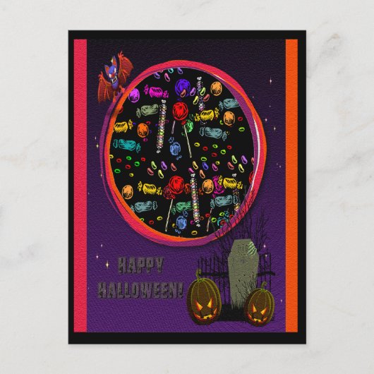 Snoep, Tombstone en Jack o' Lantern Briefkaart (Voorkant)