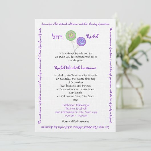 Snoep Treasures Bat Mitzvah Kaart (Staand voorkant)