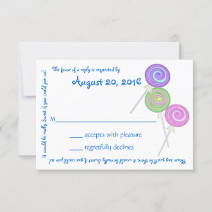 Snoep Treasures Blue Text Response Card RSVP Kaartje