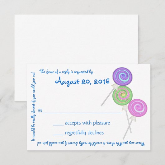 Snoep Treasures Blue Text Response Kaart (Voorkant / Achterkant)