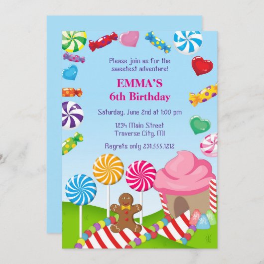 Snoep - uitnodiging om de geboorte te vieren (Voorkant / Achterkant)