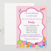 Snoep Uitnodiging voor baby-meisje Roze (Voorkant / Achterkant)