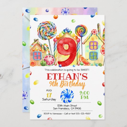 Snoep van Candyland Uitnodiging tot het indienen v (Voorkant / Achterkant)