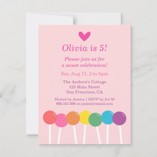 Snoep van de Regenbooglollipop - Birthday Party -  Kaart (Voorkant)